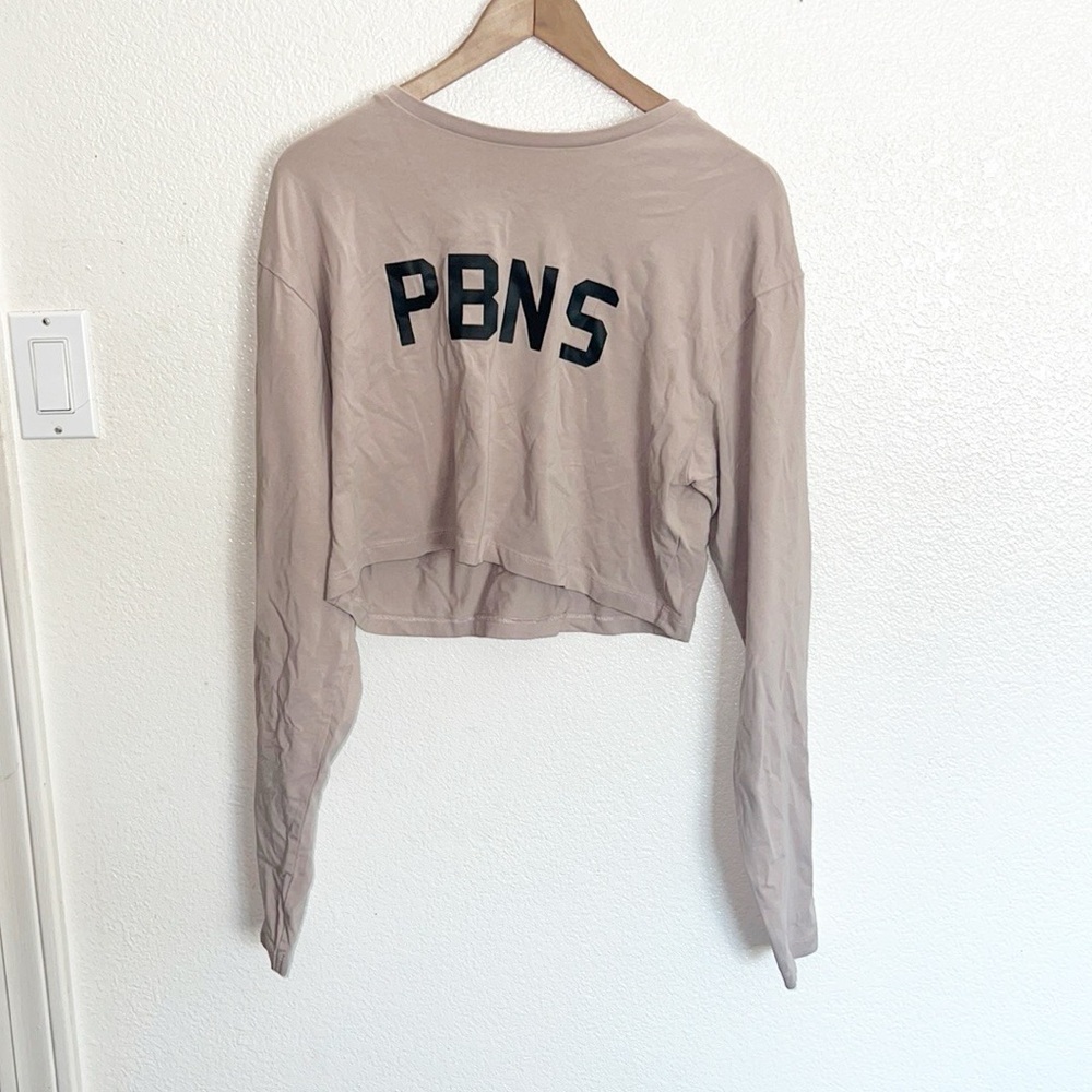 Alphalete Tan PBNS Long Sleeve Cotton Blend Lifestyle Fit Active Crop Tops